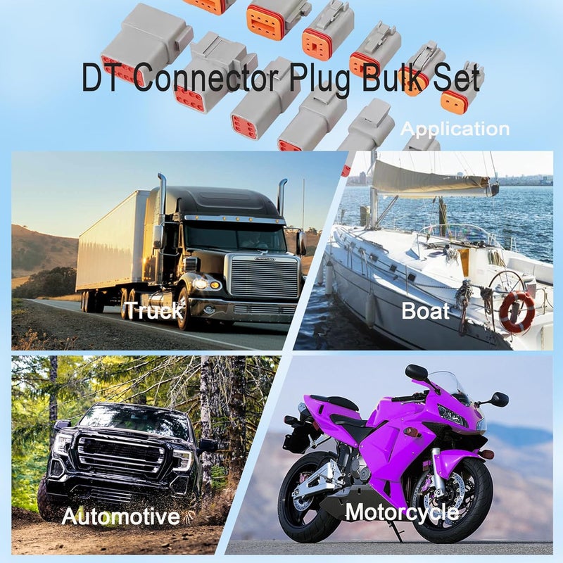 GUIRUIMOON Store مجموعة موصلات Deutsch DT 3 دبابيس، قابس ومقبس ذكر وأنثى مقاوم للماء، فصل سريع، جهات اتصال مطبوعة قياس 14-20 AWG للأسلاك للسيارات والدراجات النارية. (3P 5 مجموعات) - Image 2